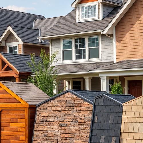 Display of various home siding textures and colors.