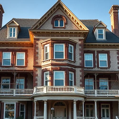 Large historic home with scaffolding undergoing renovation.