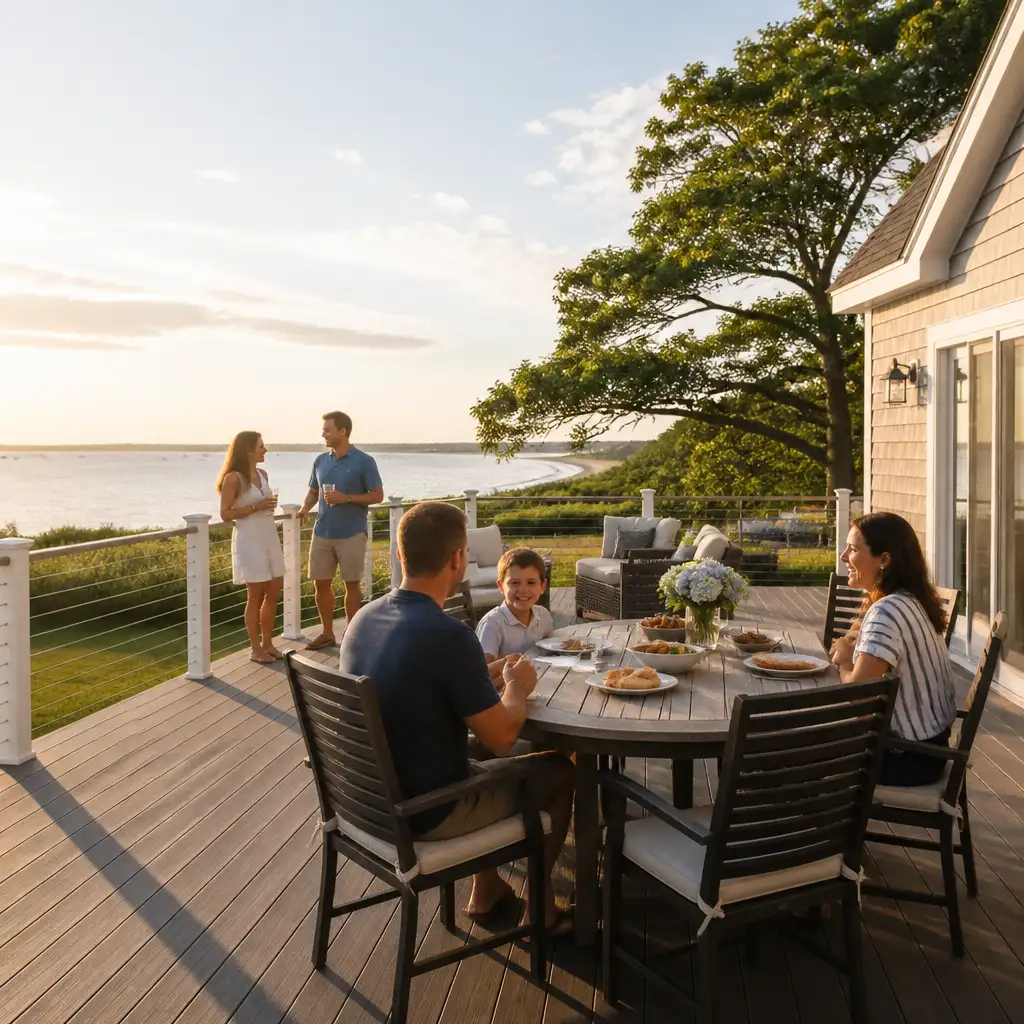 A composite deck on a home in Mashpee